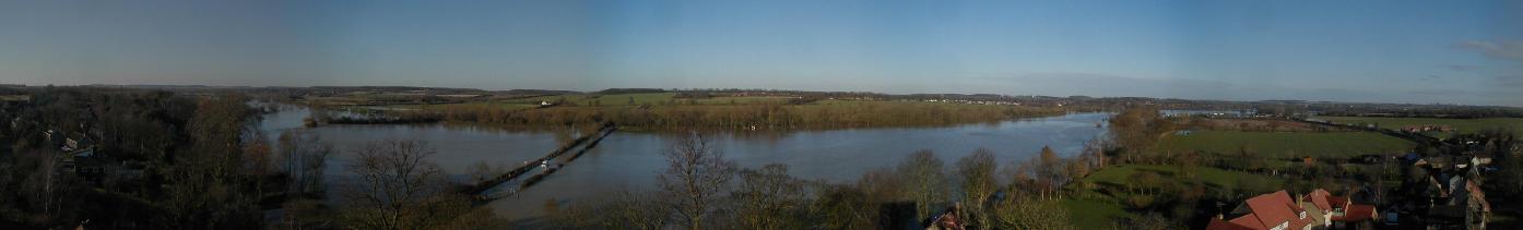 View of January 2003 floodsfrom the Church tower - Click to download higher resolution image (477k)